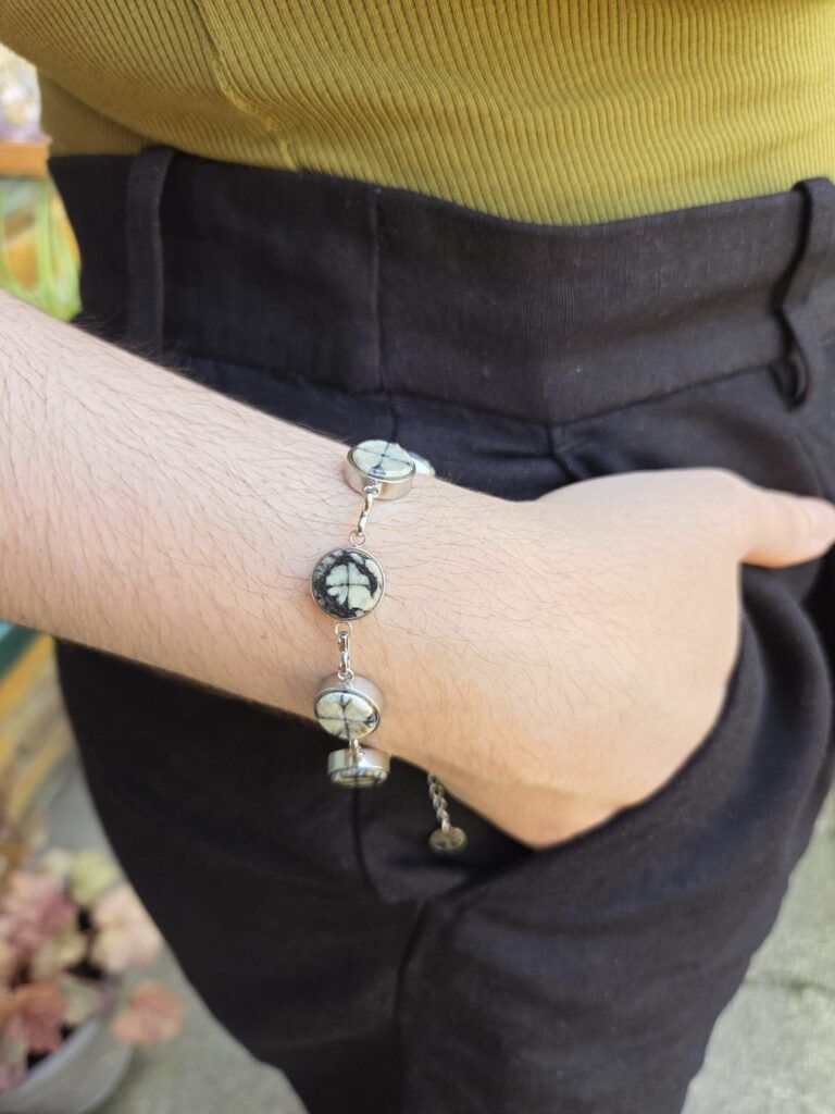Lavirola Quiastolita pulsera inox 7 piedras